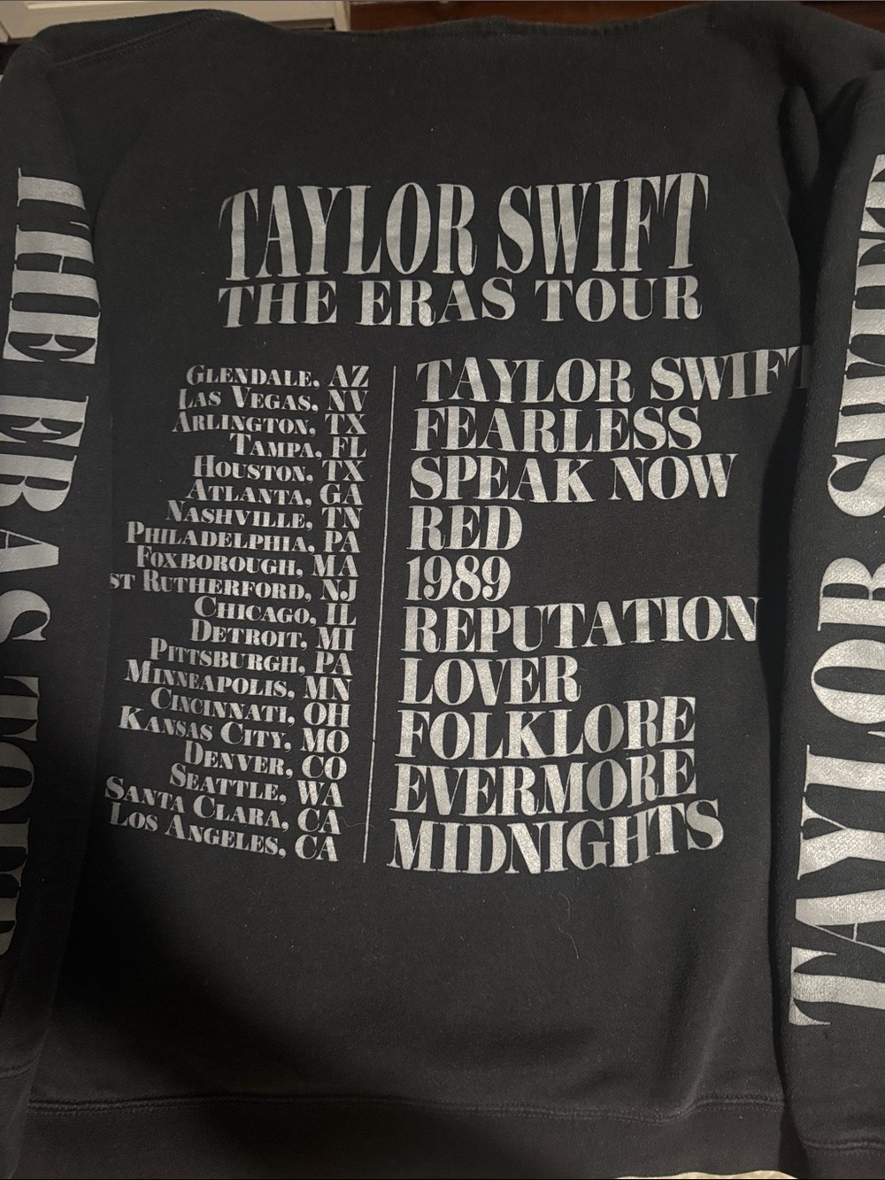 Taylor Swift Black Sweatshirt with grey/silver Tour Print